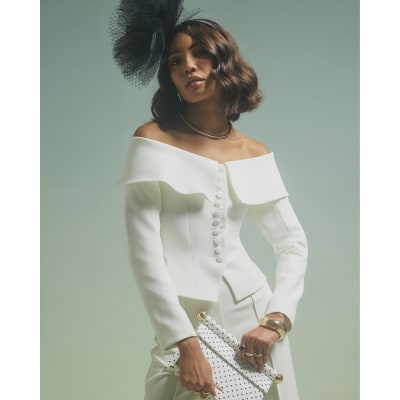 White Premium Structured Bardot Jacket