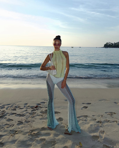Flared Knit Trousers - Blue