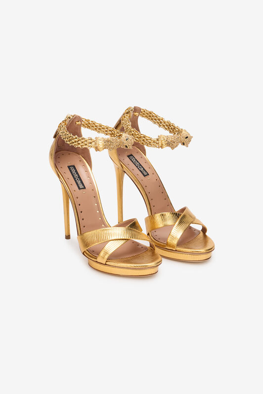 Roar Gold Leather Sandals