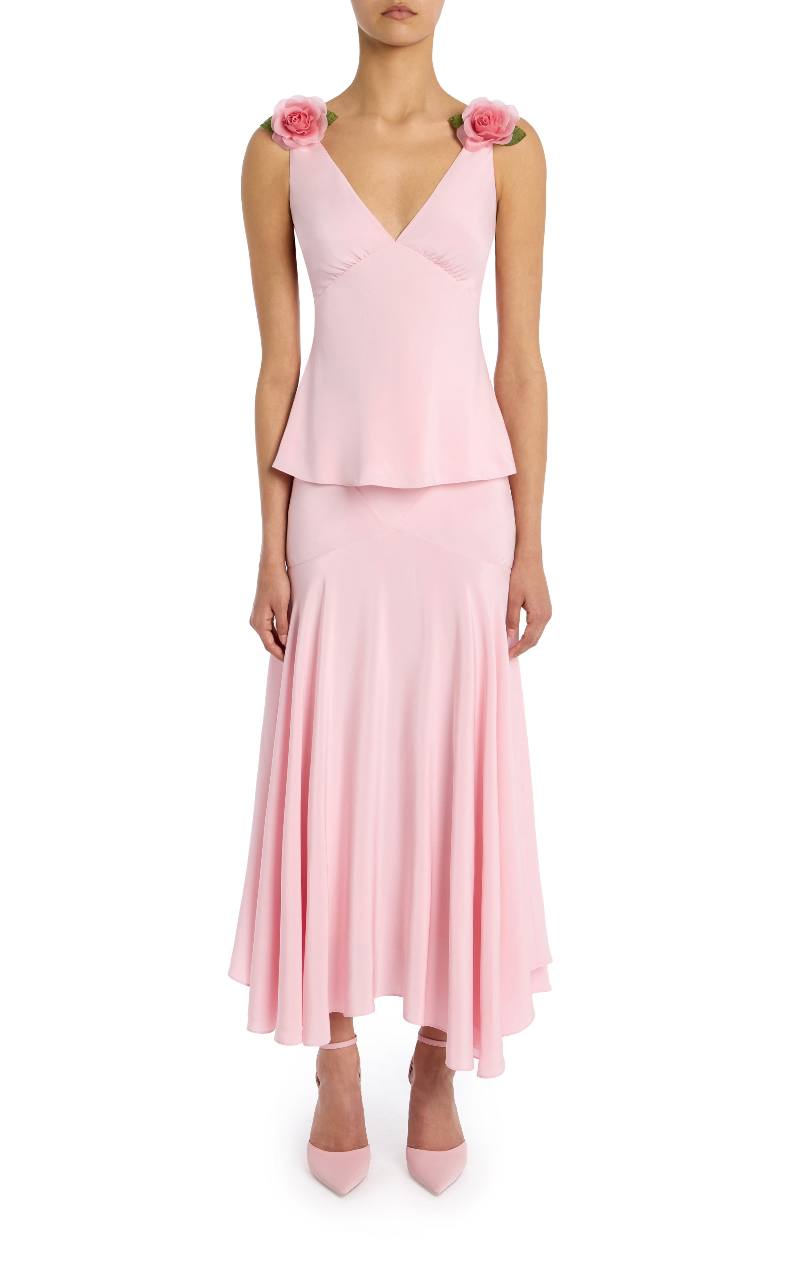Pink Bias Top With Silk Flower Details