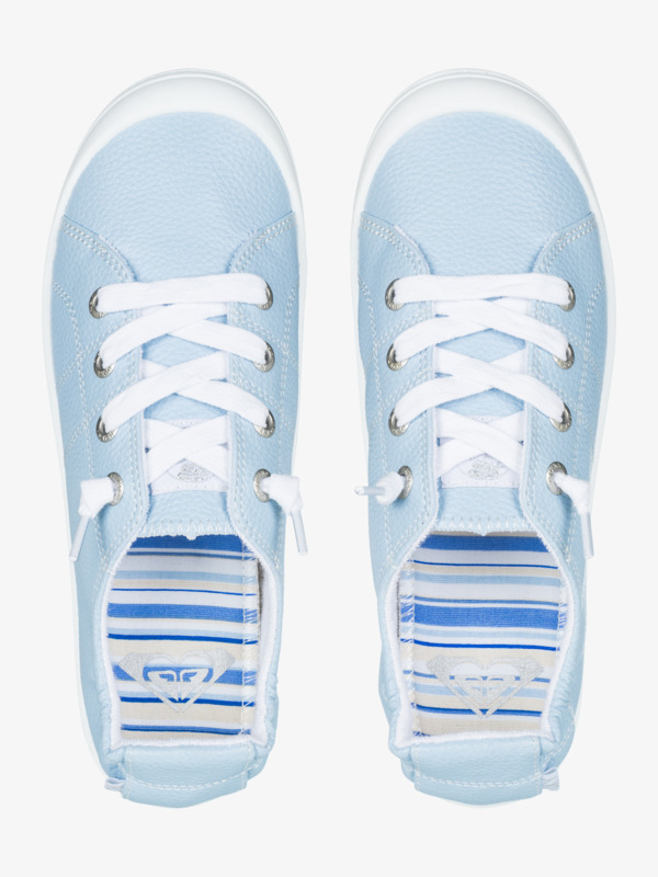 Blue top-down view with the striped insole detail