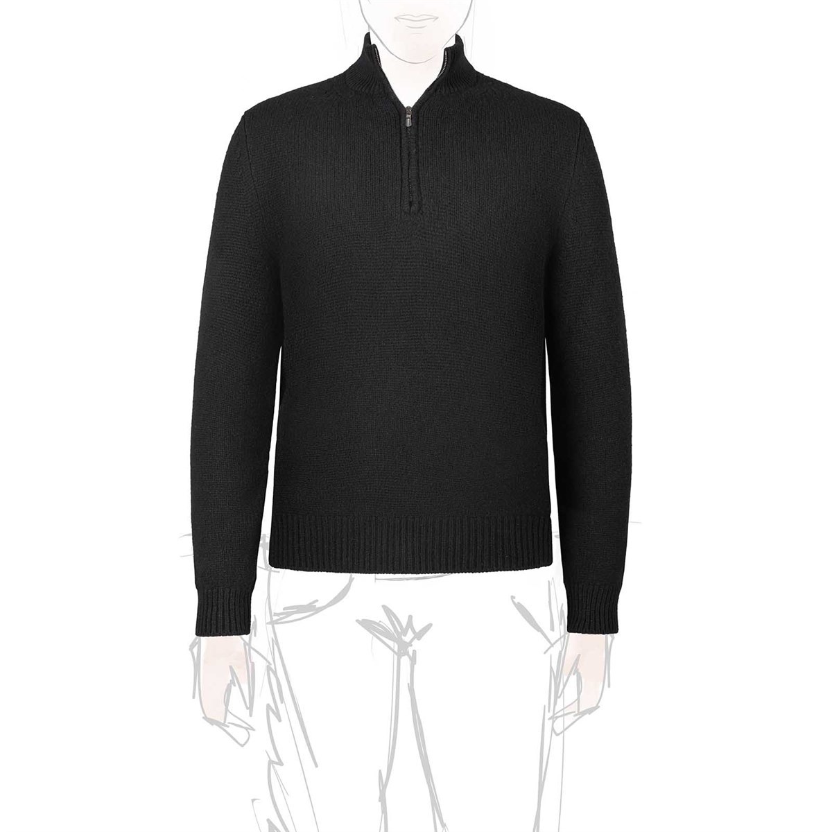 black cashmere sweater with half zip