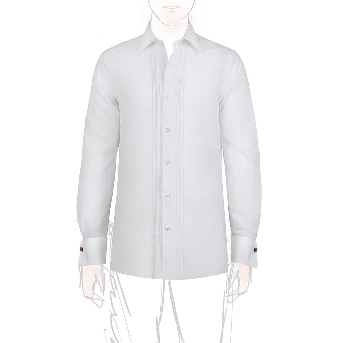 white cotton tuxedo shirt with pleated front