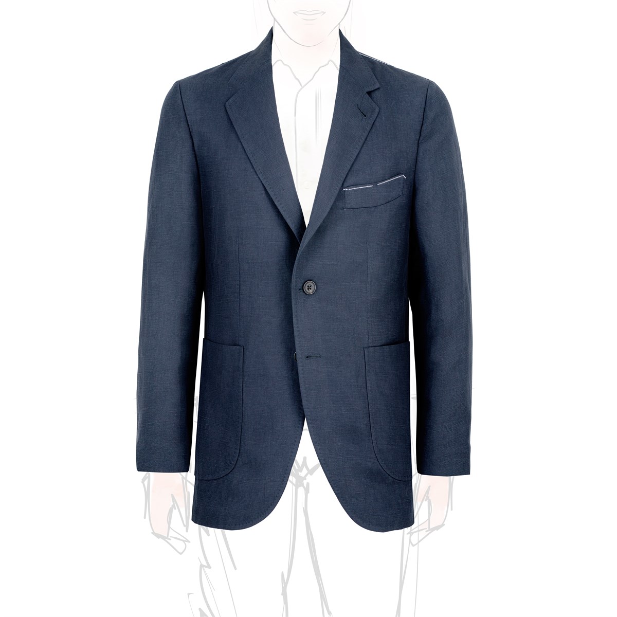 blue linen blend single-breasted jacket