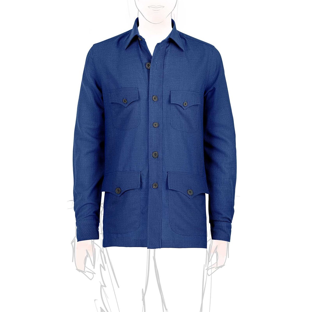 blue wool hopsack safari jacket