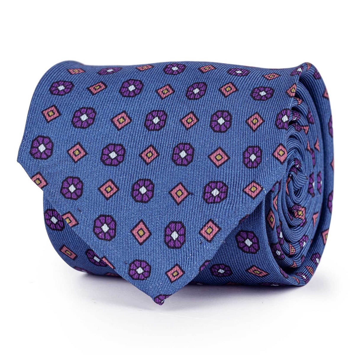 blue silk twill tie with floral print