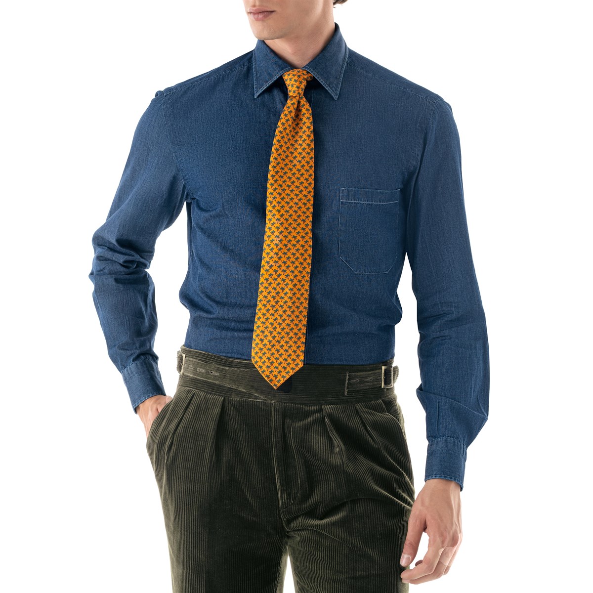 orange silk twill tie with palm print