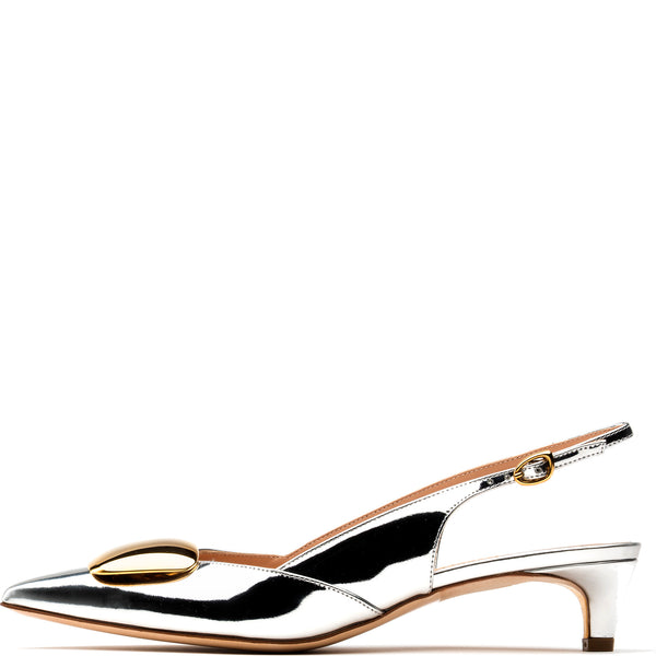 Silver mirror slingback