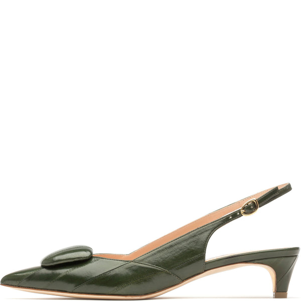 Hunter green eel slingback