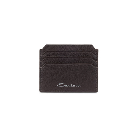 Dark brown tumbled leather credit card holder