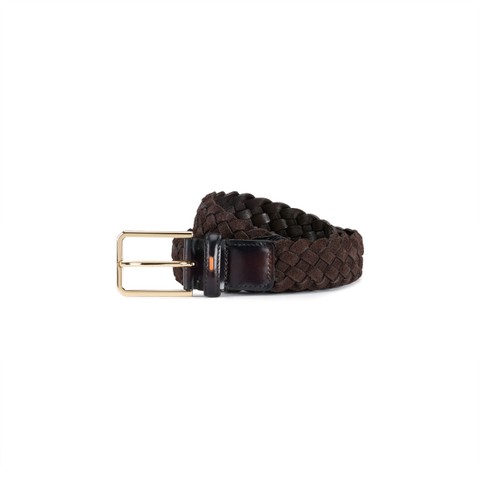 Dark brown woven suede belt