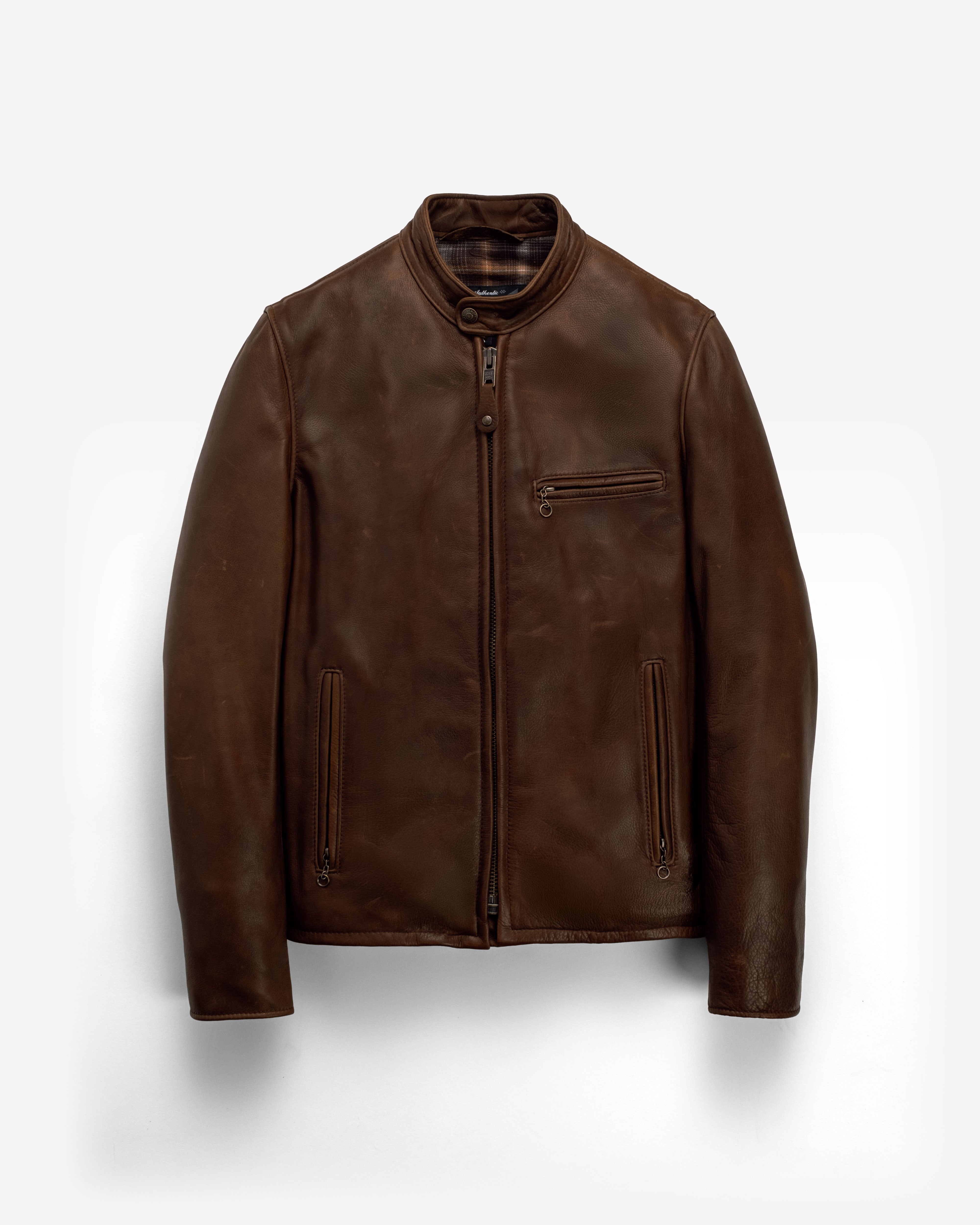 530 | Waxed Natural Pebbled Cowhide Cafe Racer Jacket