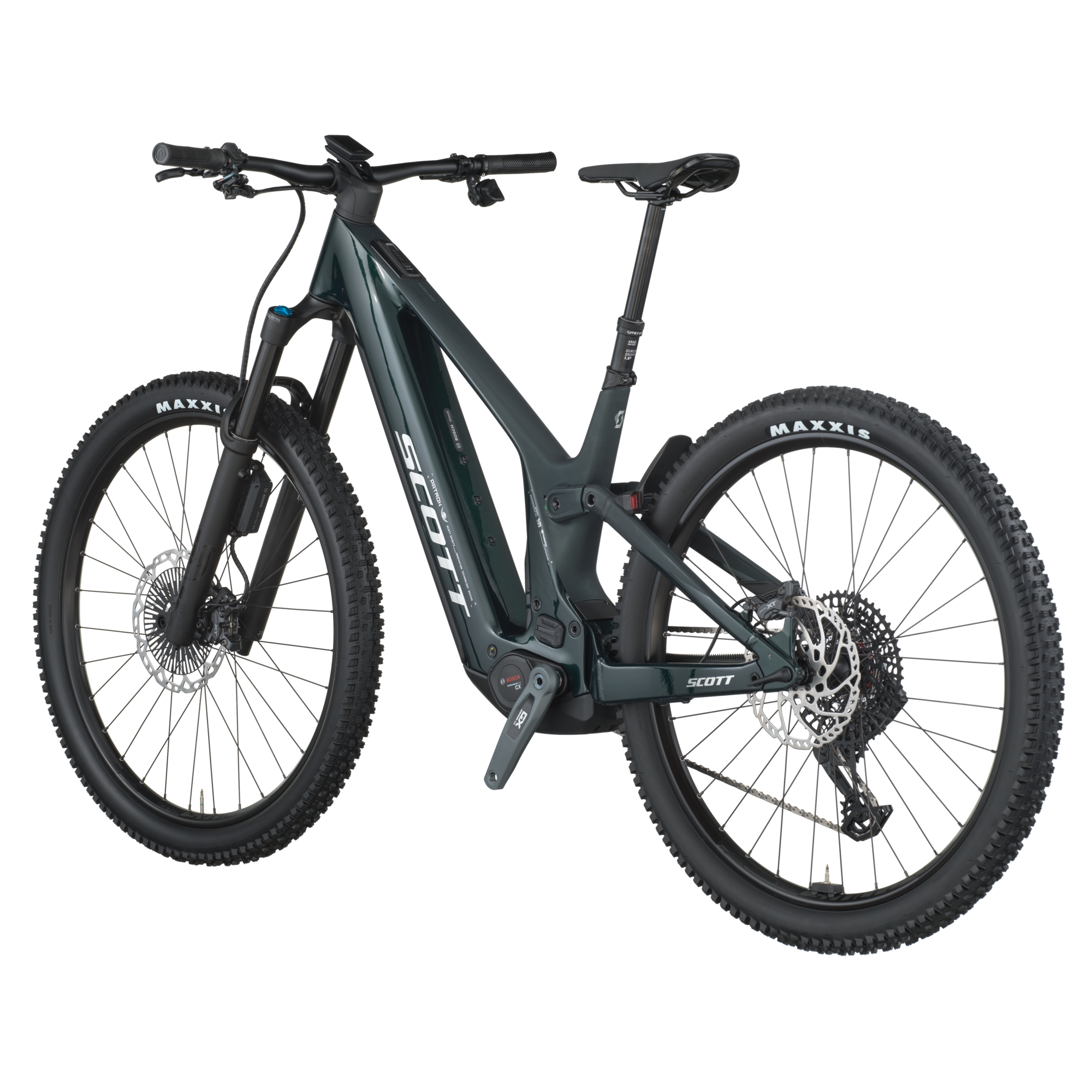Front three-quarter view showing the e-MTB stance