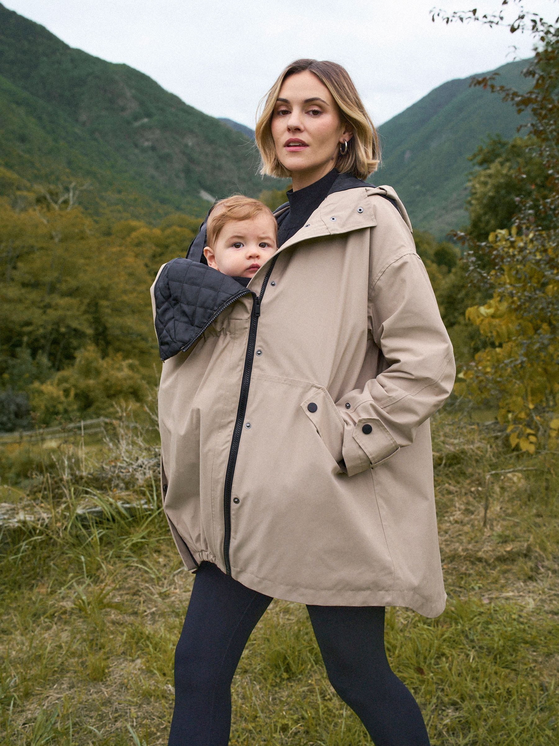 Taupe Grey 3-In-1 Maternity & Babywearing Raincoat