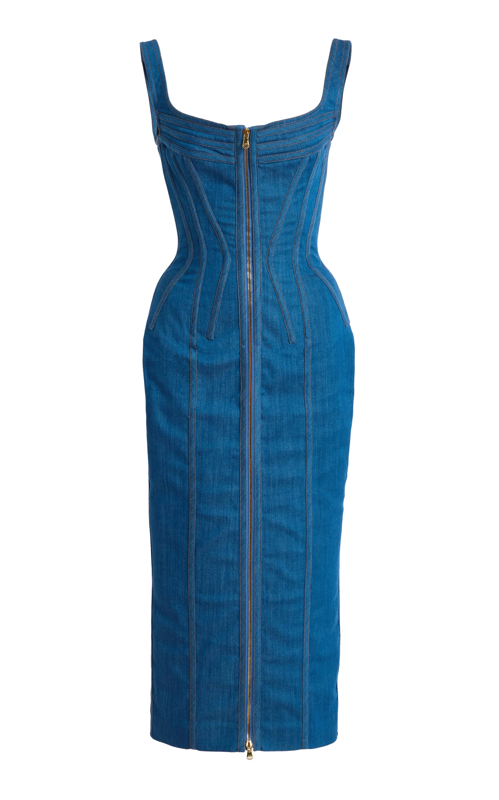 Topstitch Corset Denim Midi Dress