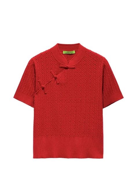 Short-sleeve red qipao top