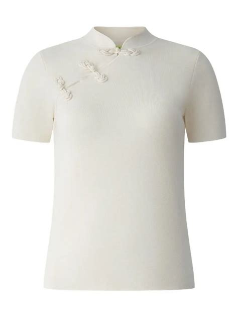 White knotted-detail qipao top