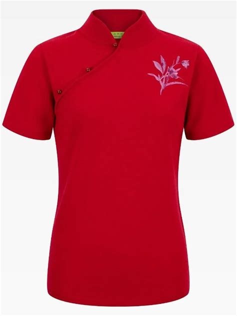 Red polo-style qipao top