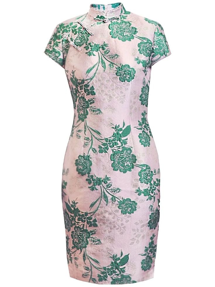 Pink and green floral qipao variant