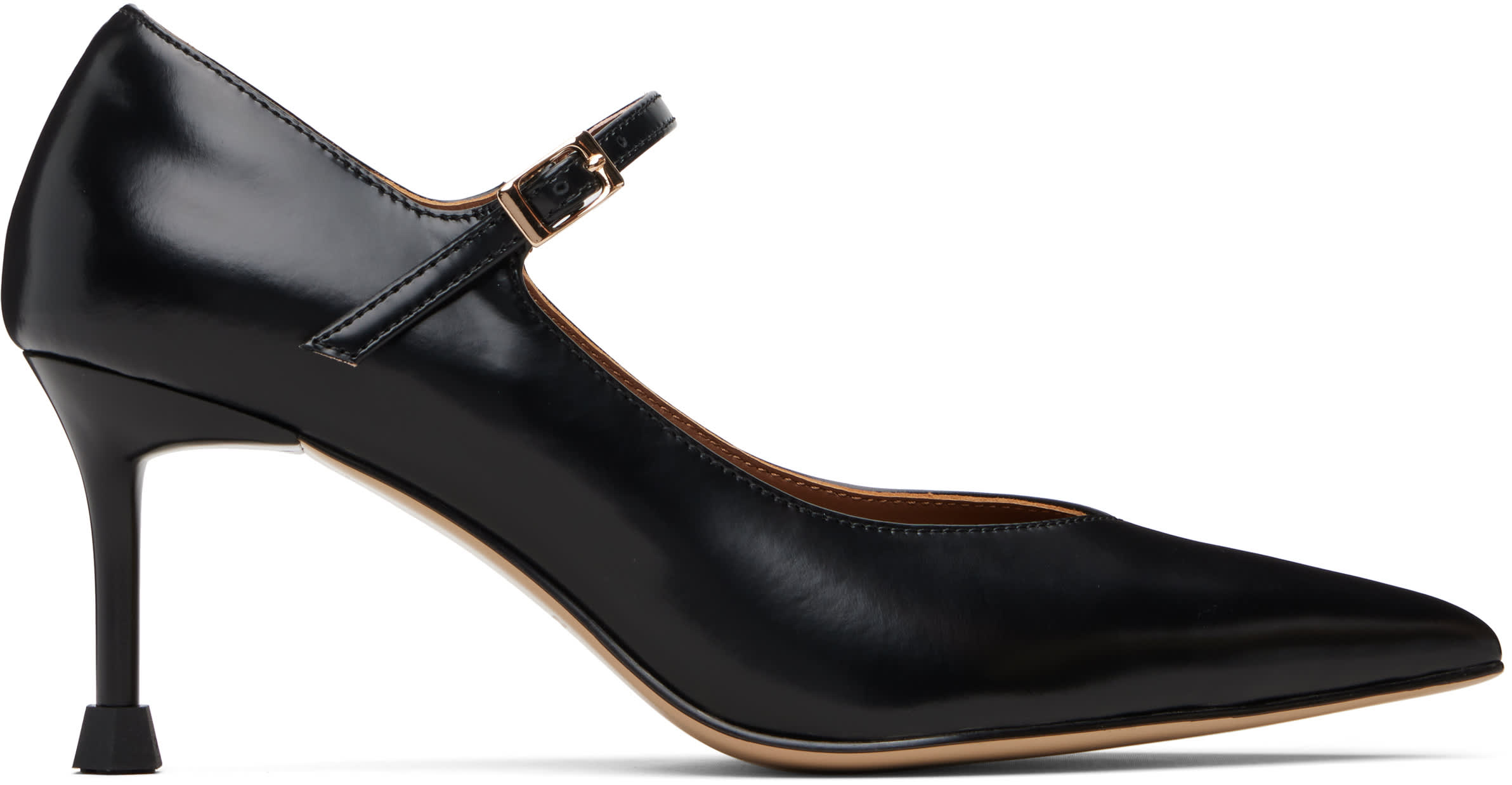 Black pointed-toe Mary Jane heels