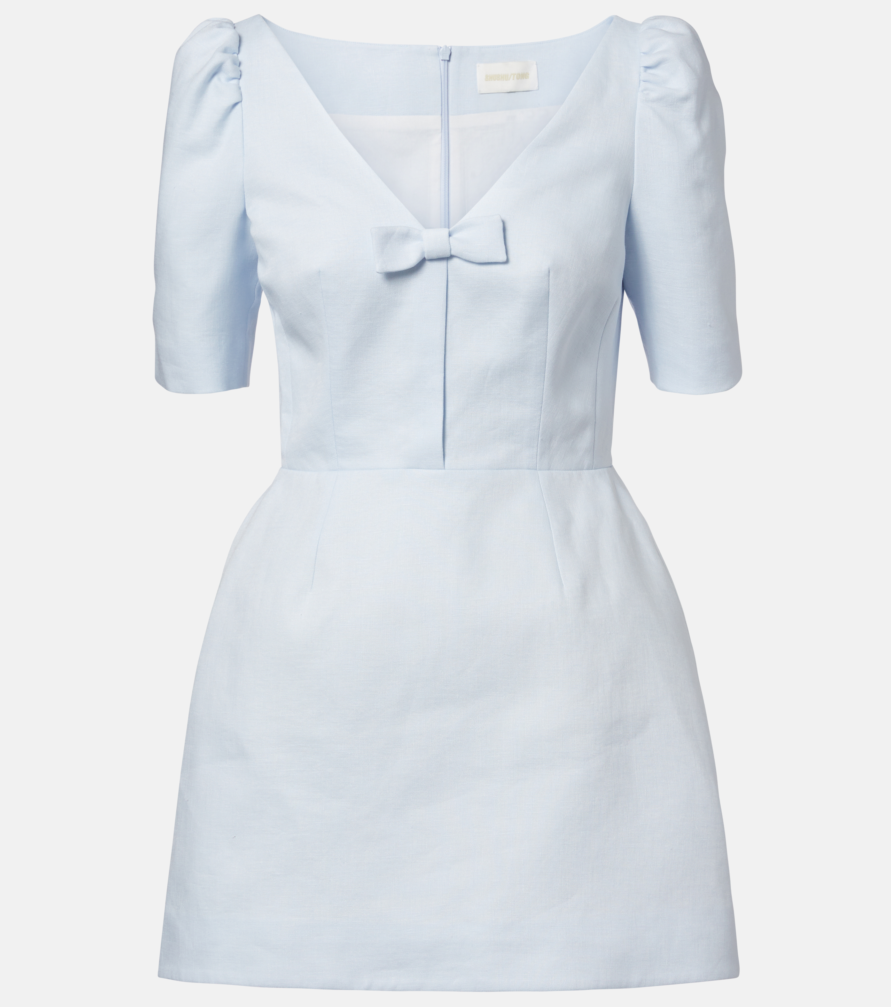 Bow-detail linen minidress