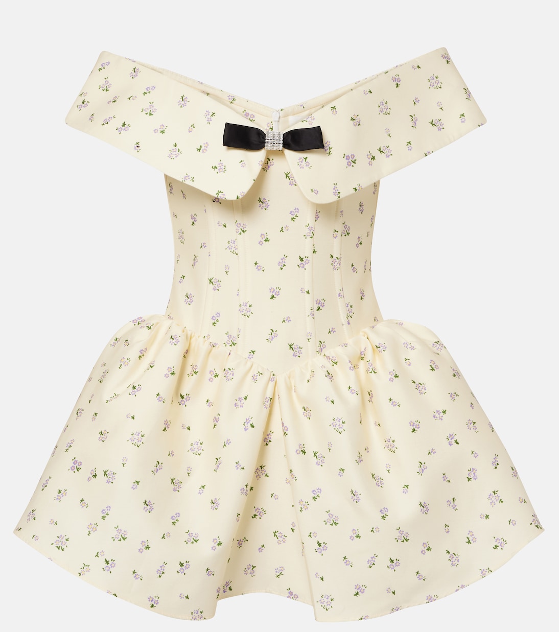 Floral off-shoulder cotton and silk corset dress
