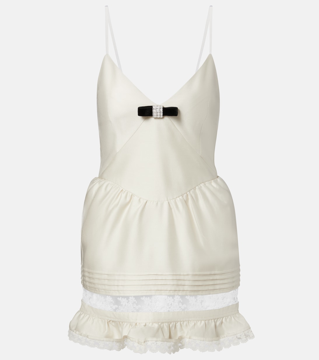 Lace-trimmed wool and silk minidress