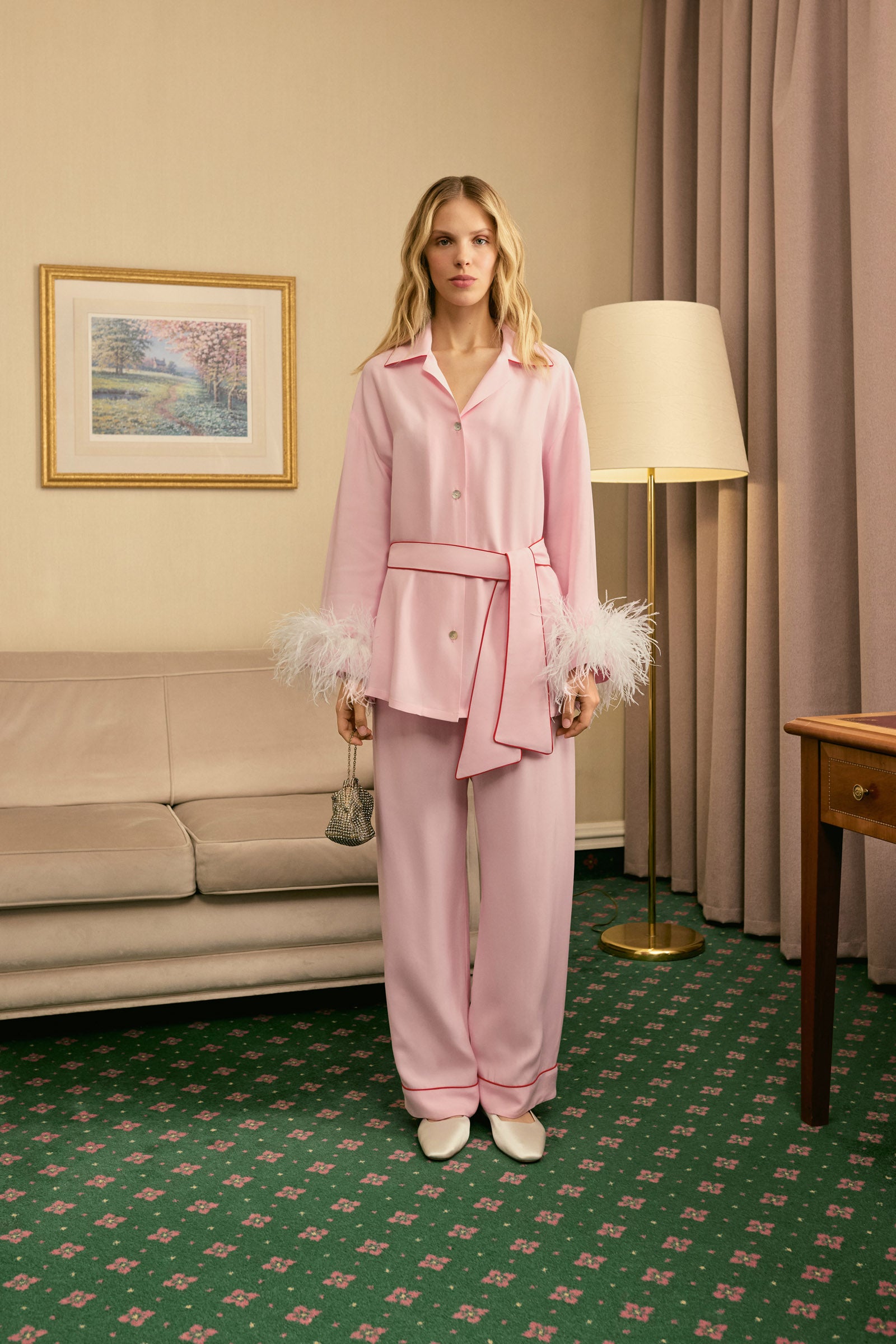 Miss Cat Belted Set with Detachable Feathers