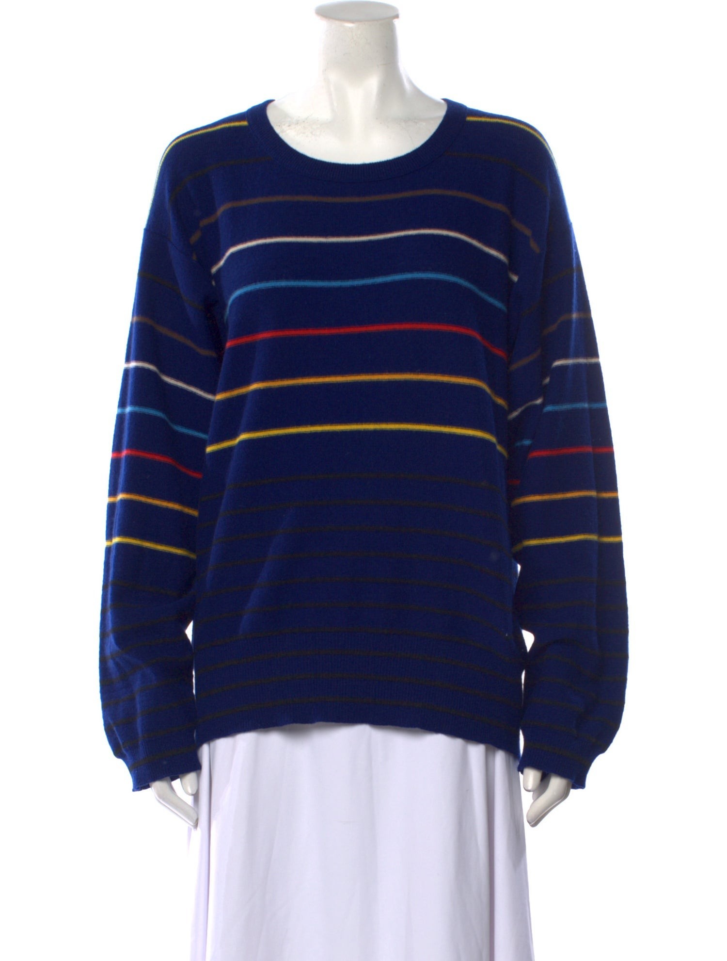 Blue striped knit with fine multicolour bands