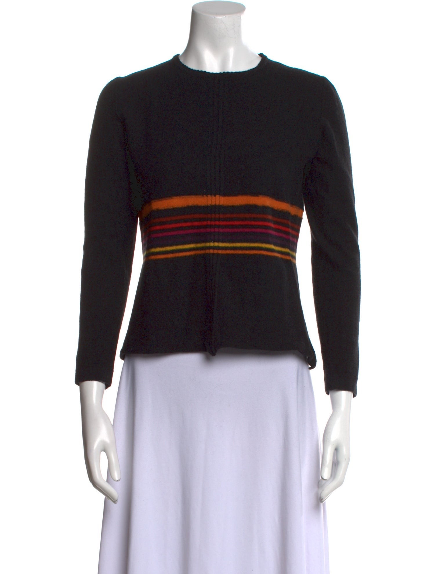Black sweater with a concentrated horizontal stripe panel