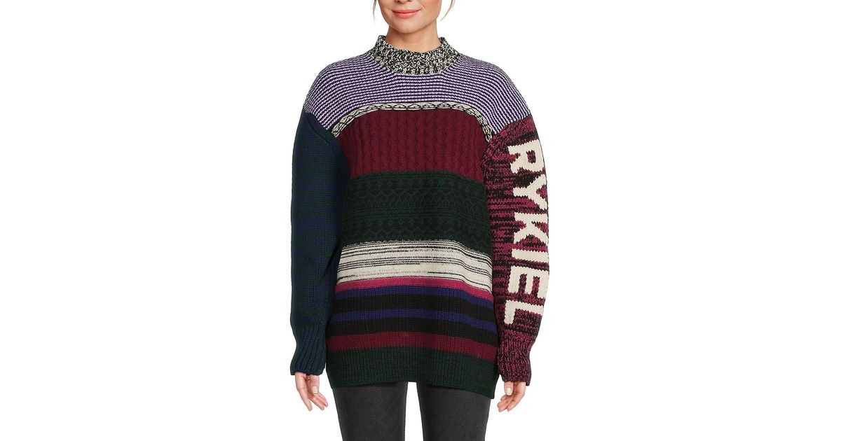 Bold RYKIEL lettering across a striped knit body
