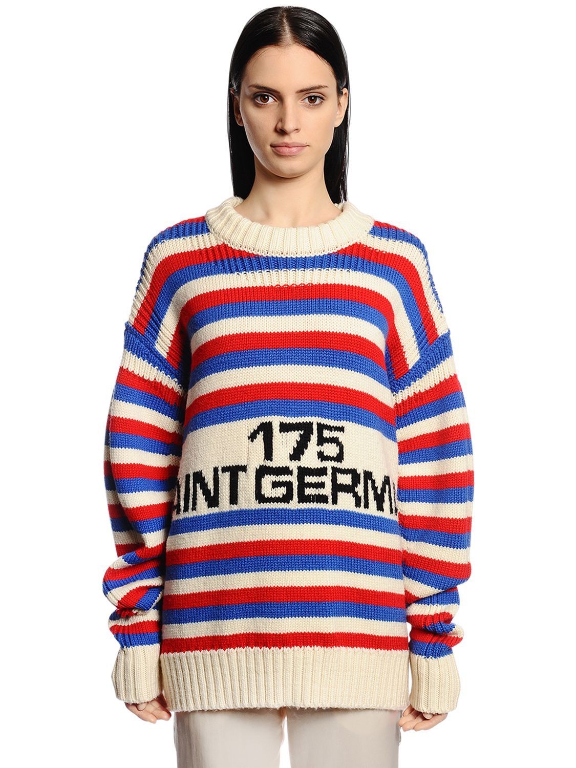 175 Saint-Germain slogan knit in bright house stripes