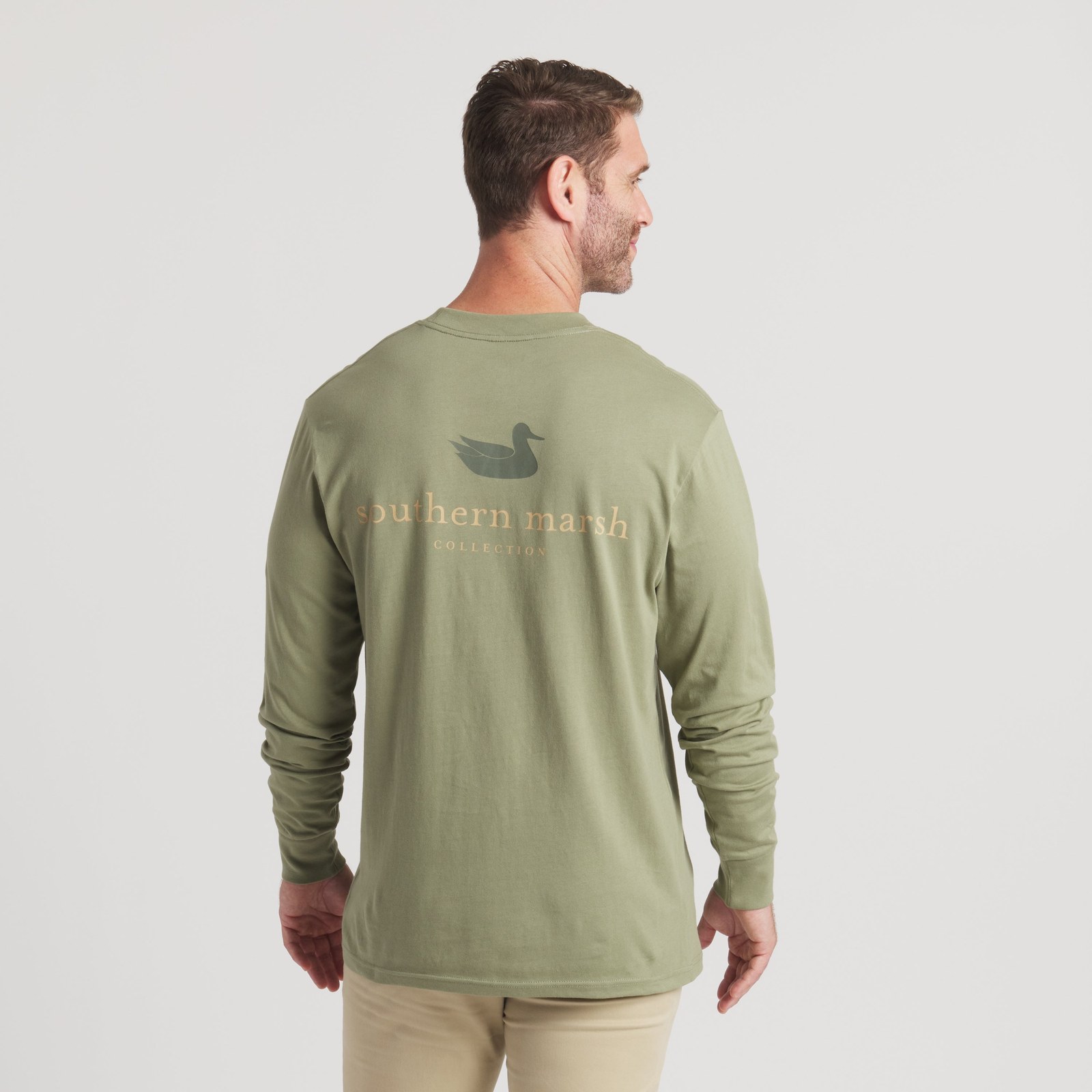 Brigade Olive back graphic on model