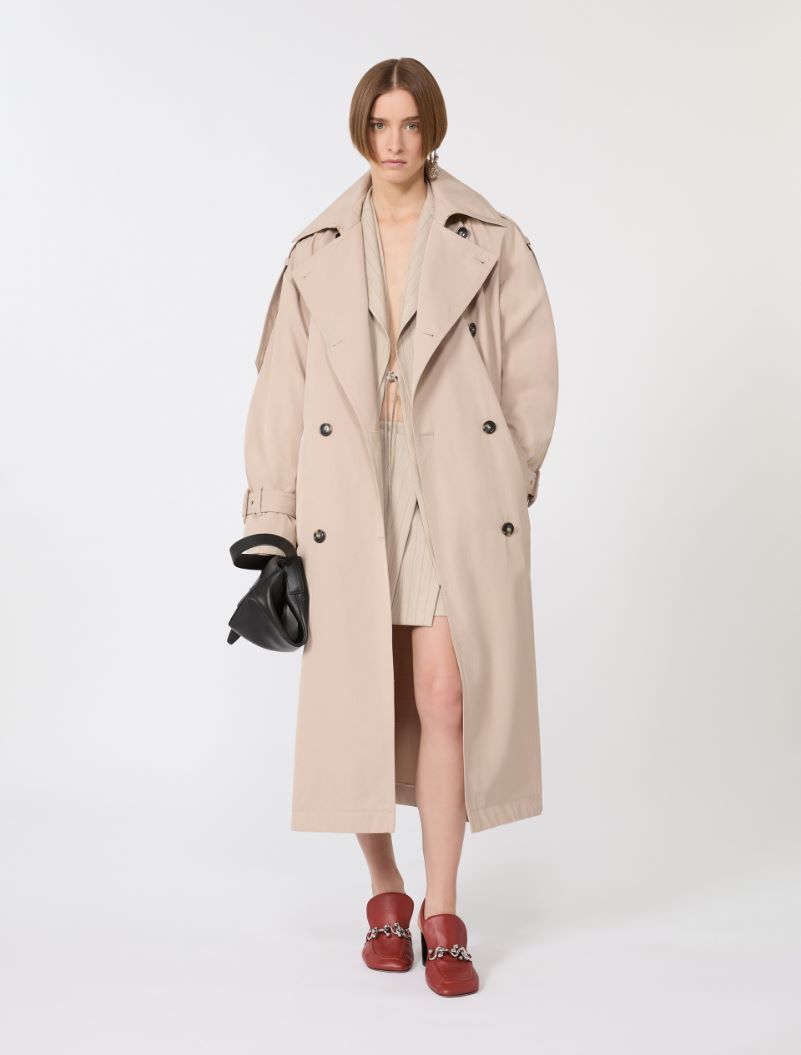 Long Water-Repellent Twill Trench Coat