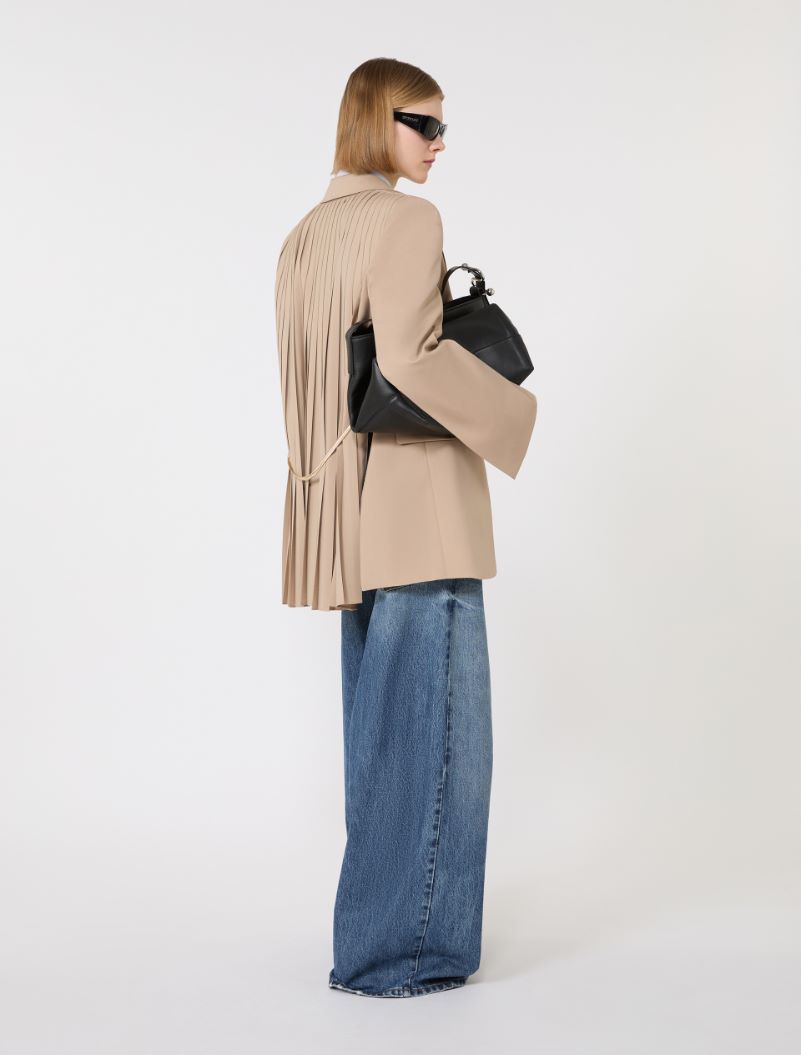 Tailored Wool Blazer with Pleated Back