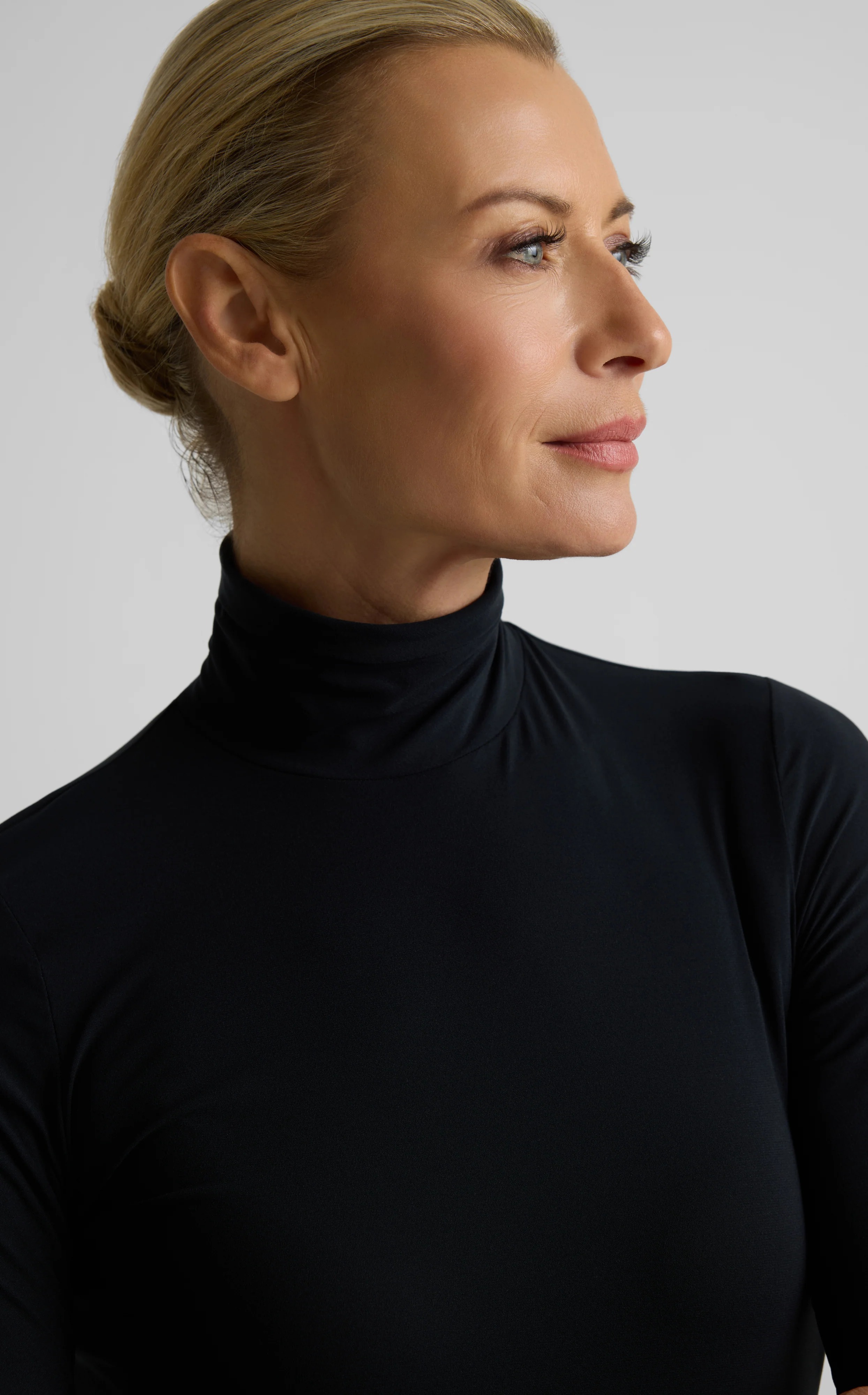 detail of the turtleneck and soft knit