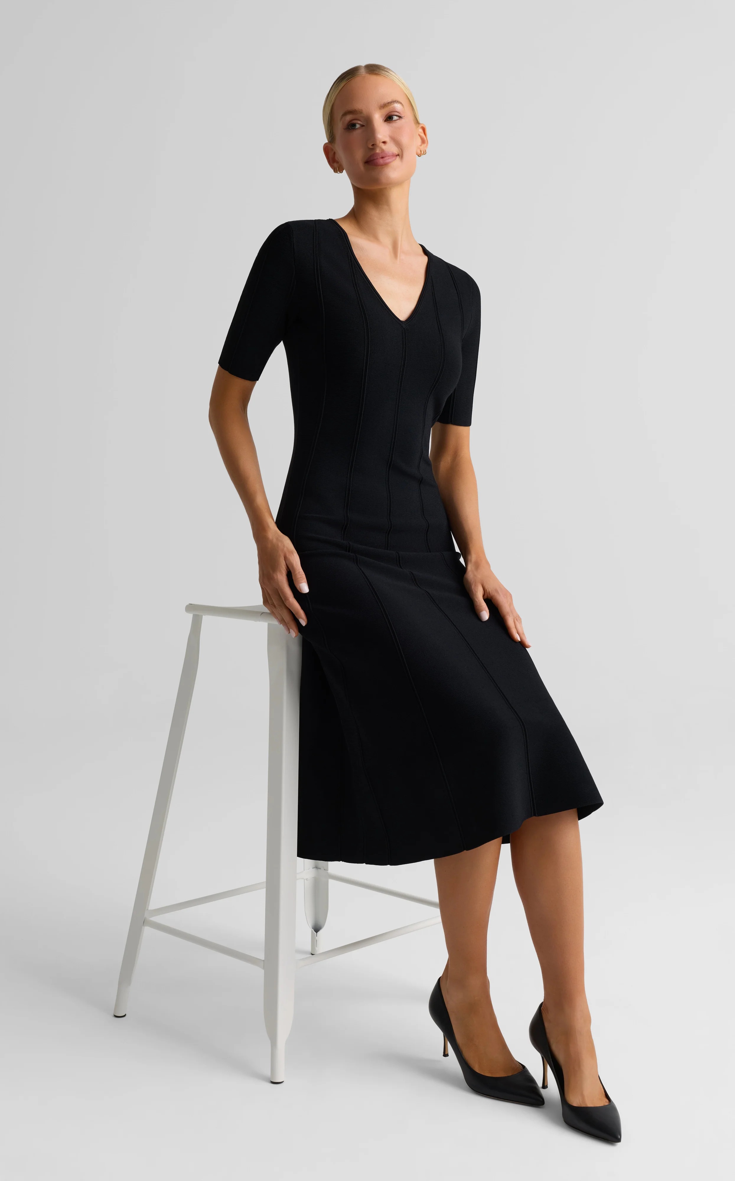 ridged knit detailing at the bodice