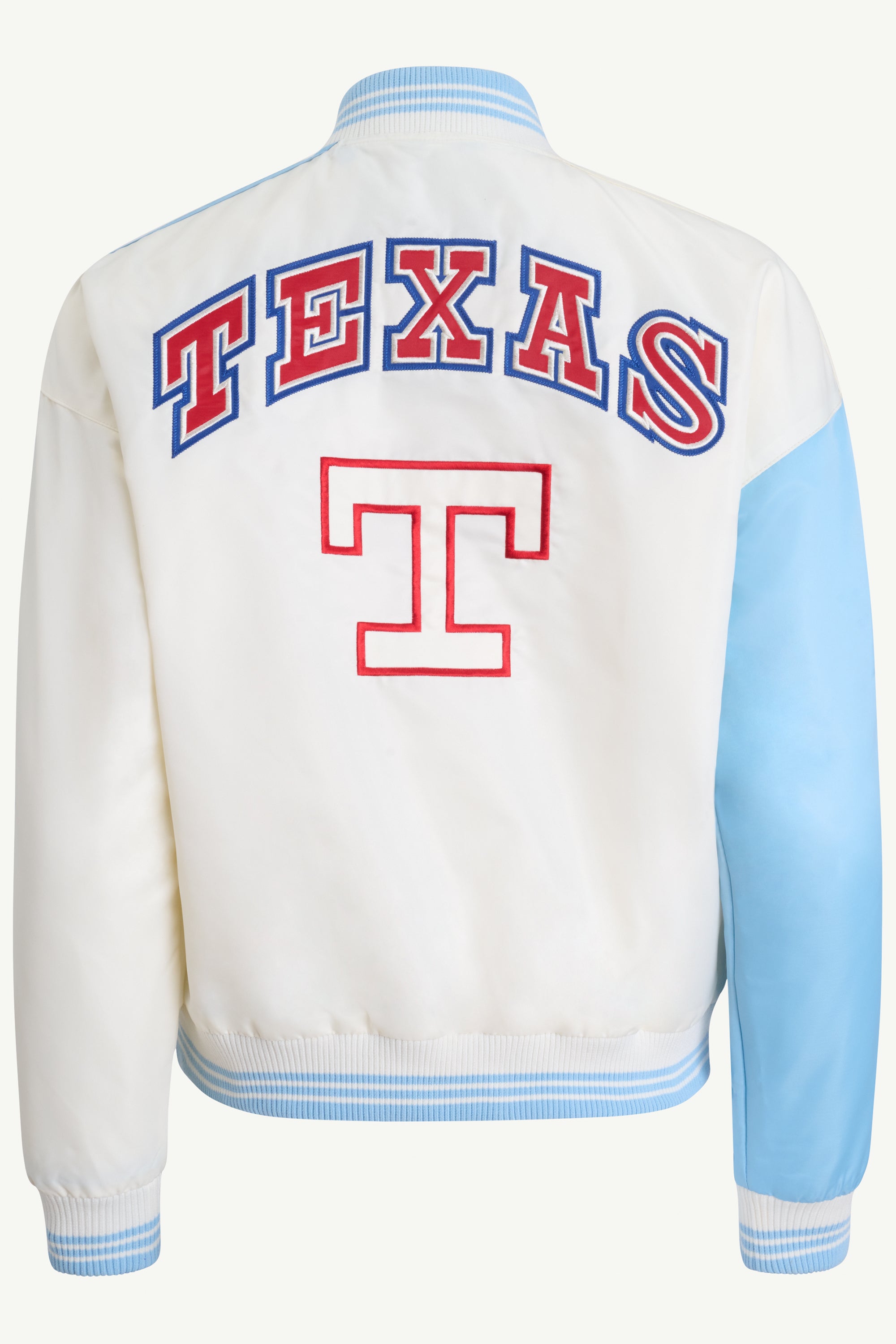Official texas rangers satin varsity jacket view
