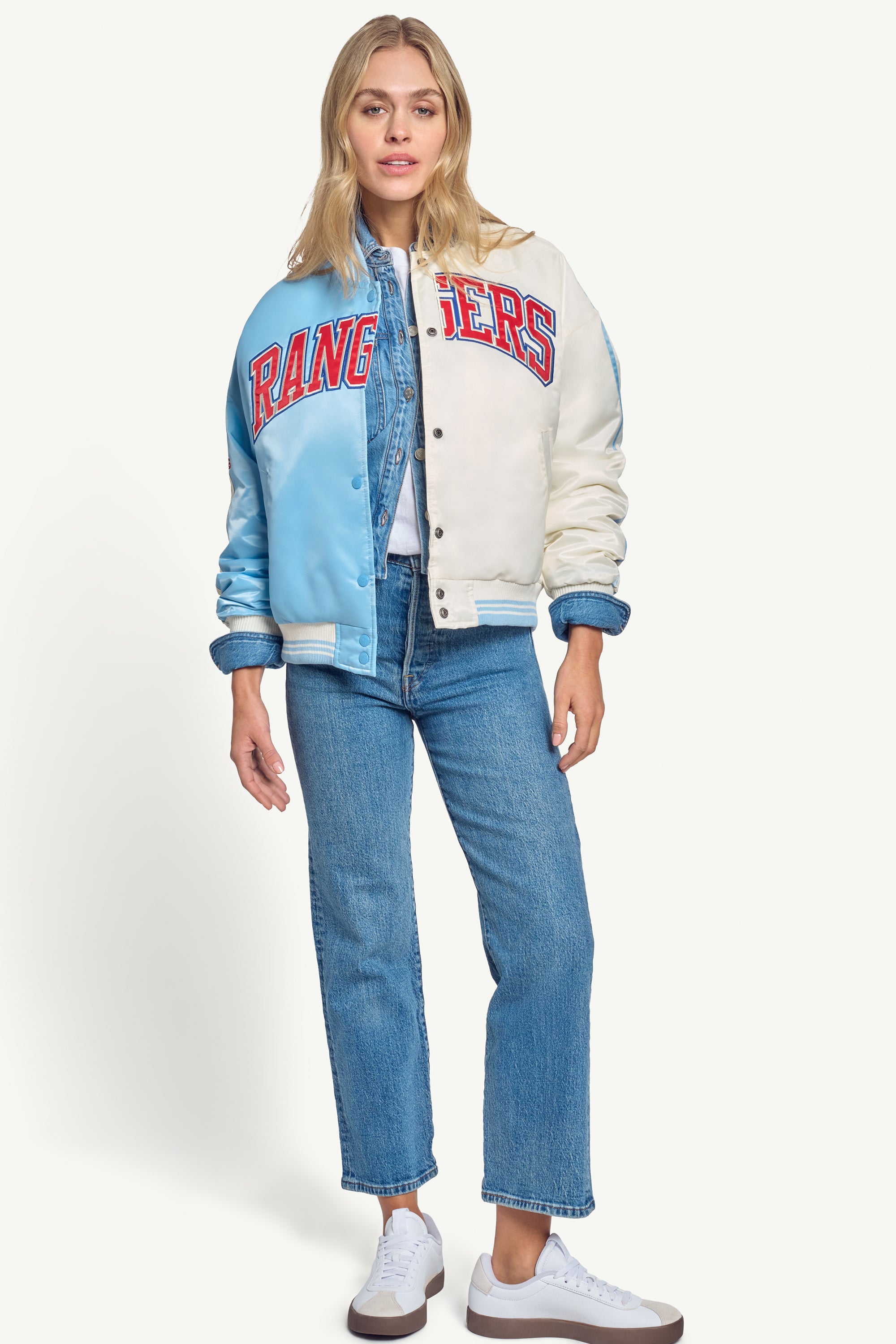 Official texas rangers satin varsity jacket view