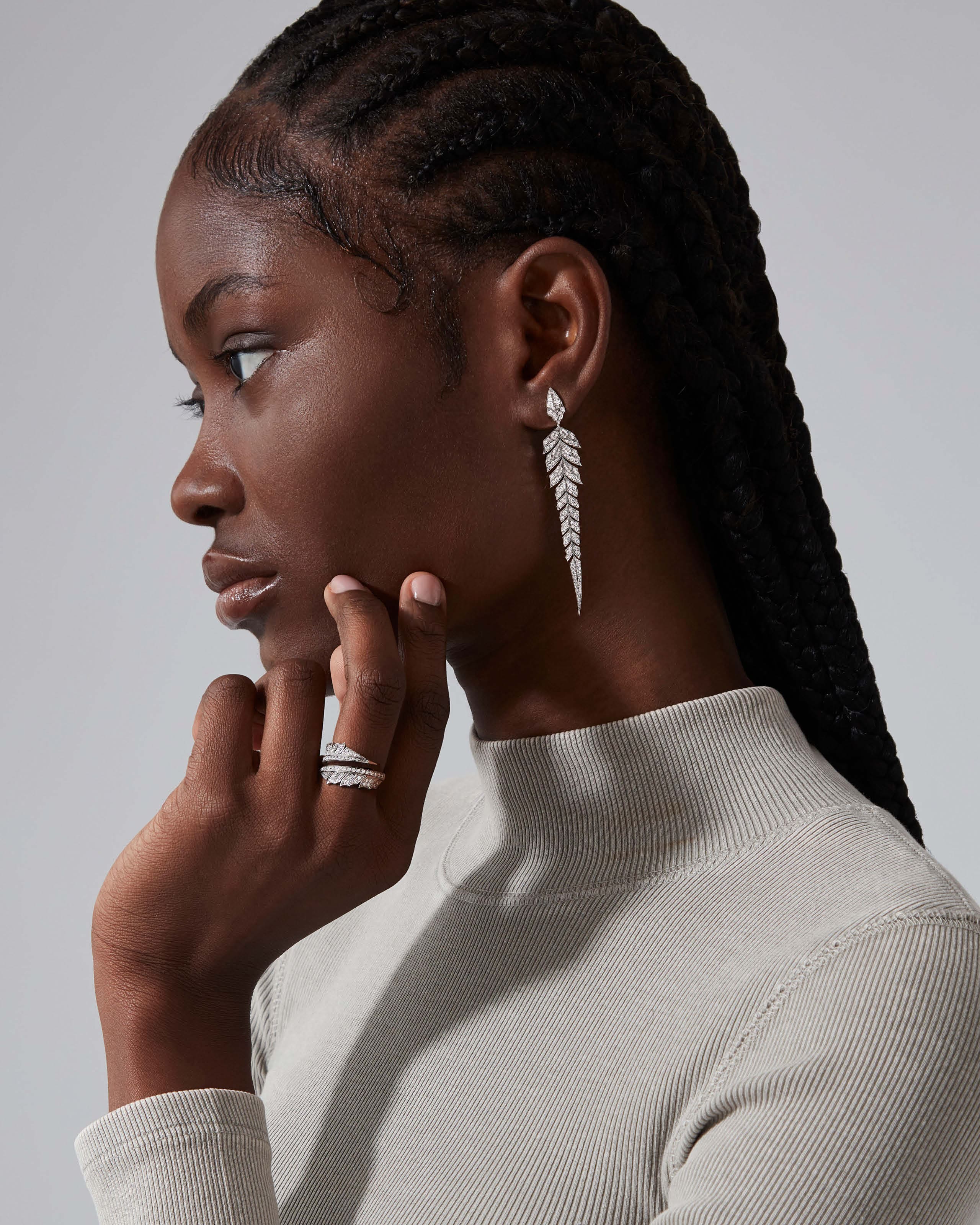 styled with feather jewels