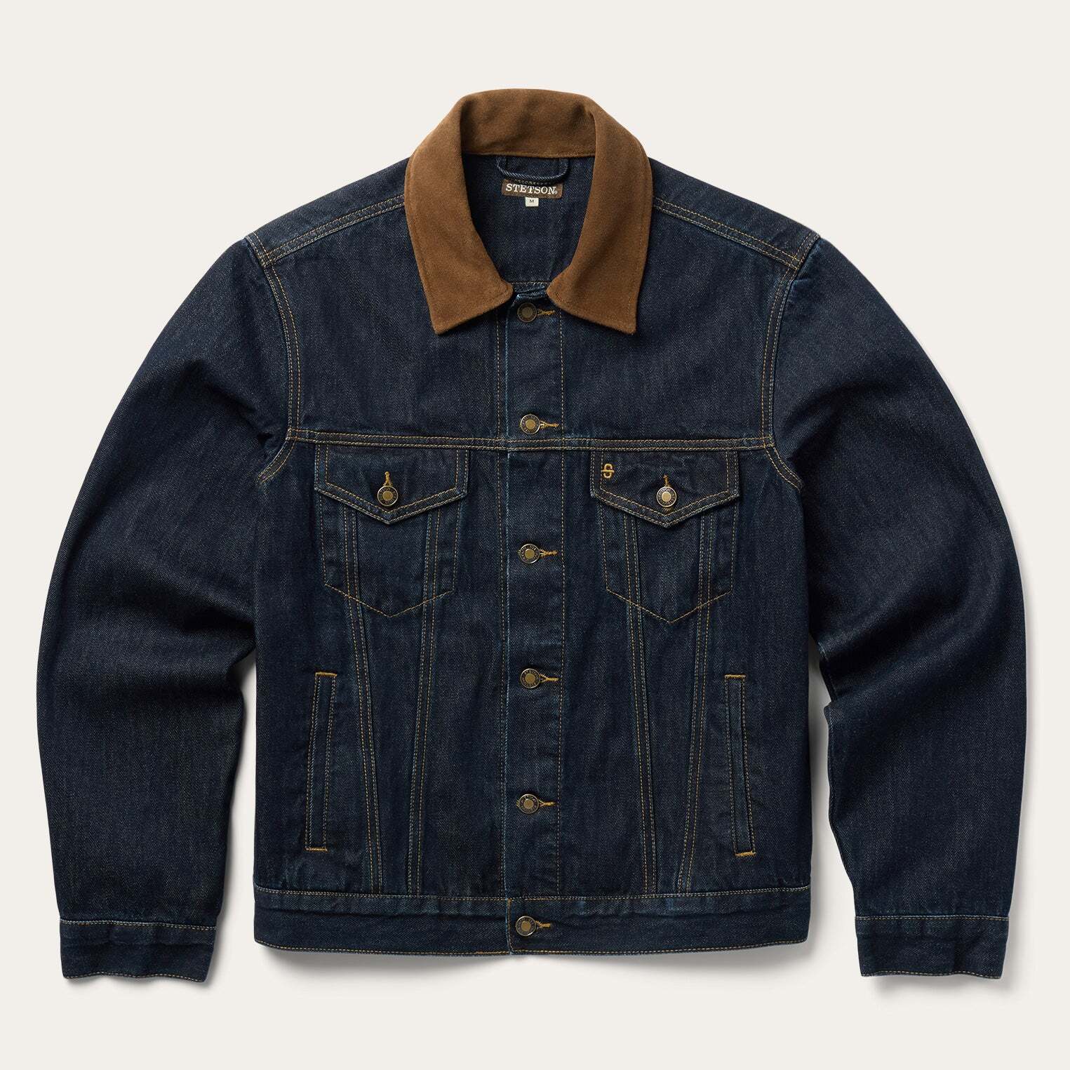 Suede Collar Raw Denim Jacket