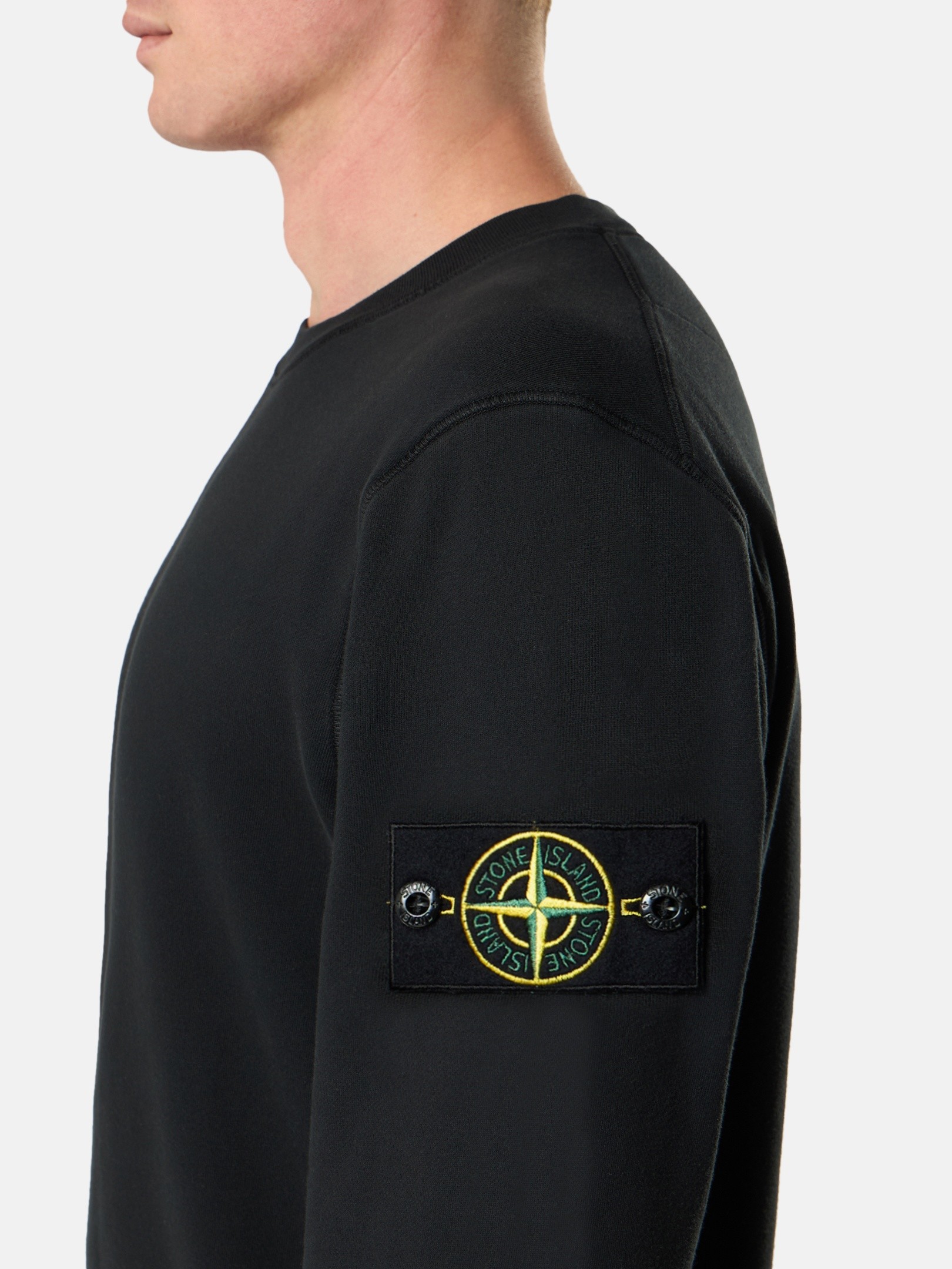 Detail — the buttoned compass badge on the left arm
