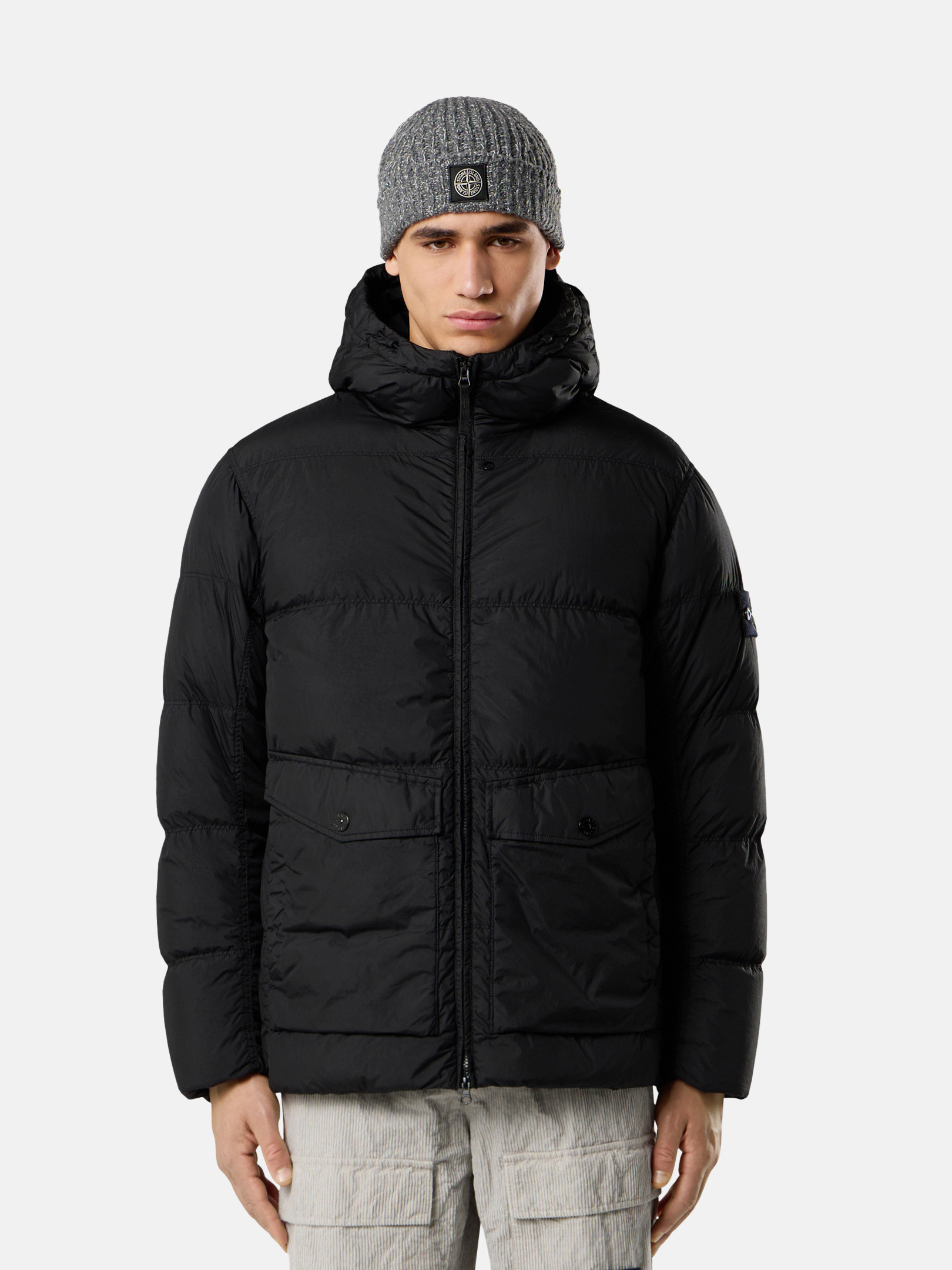 Back view — the crinkled recycled-nylon shell
