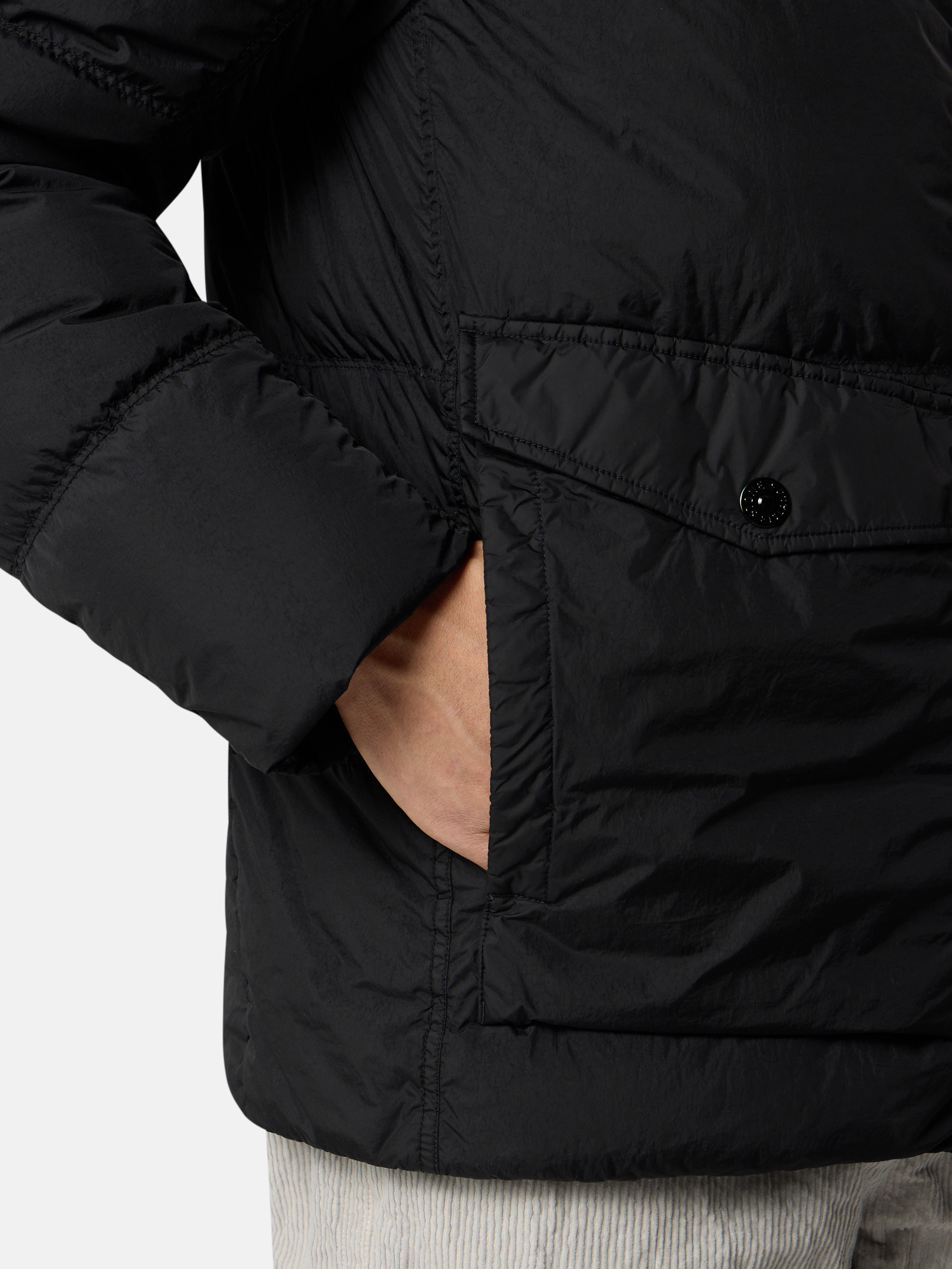 Detail — the crinkle surface and hood