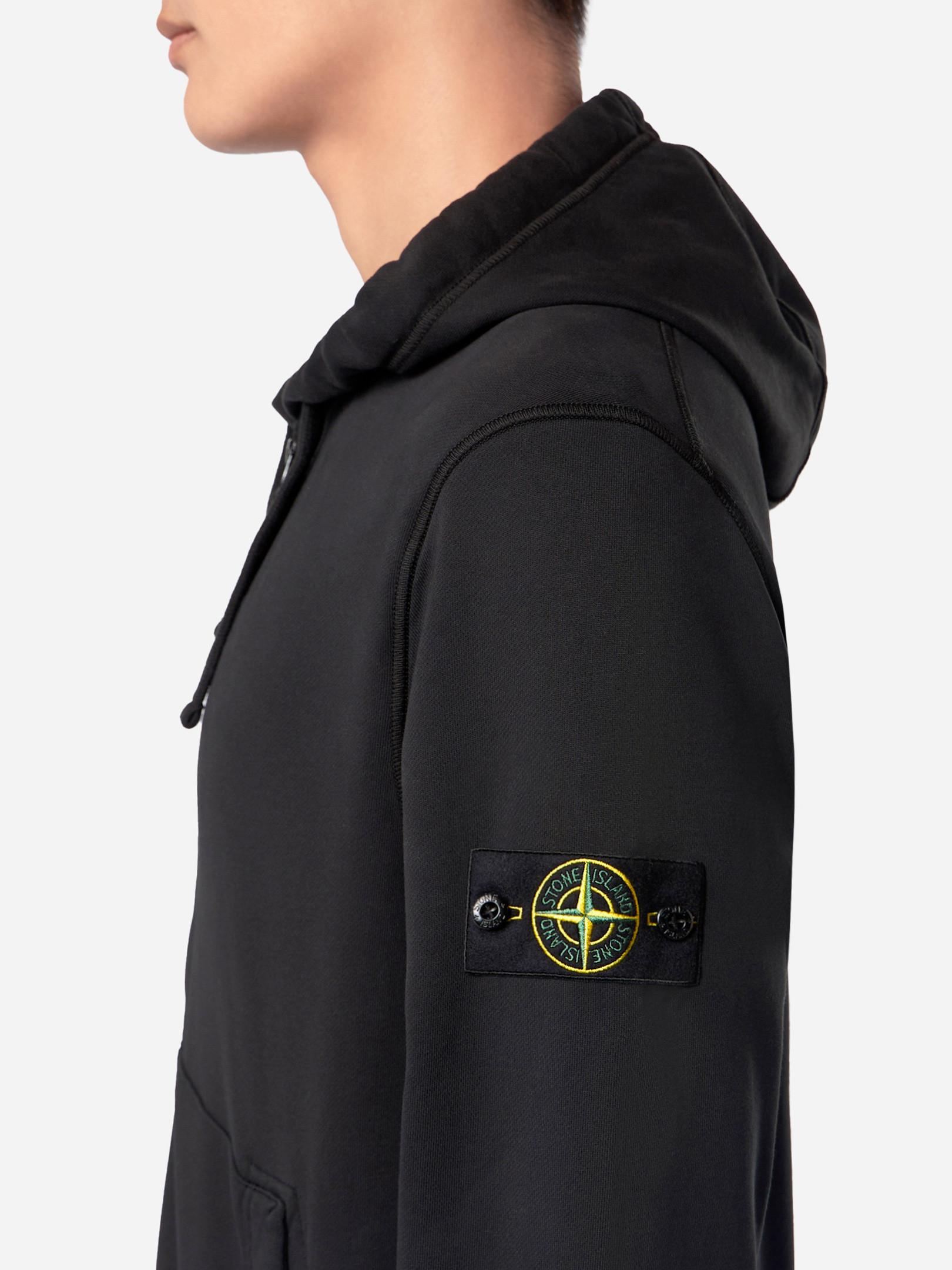 Detail — the compass badge on the left arm