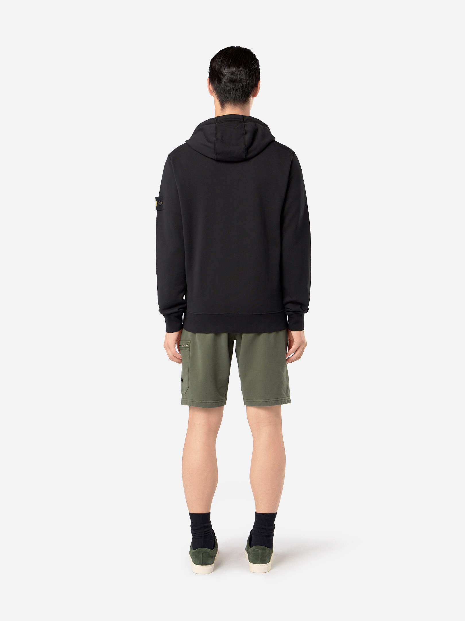 Detail — the drawcord hood and ribbed hem