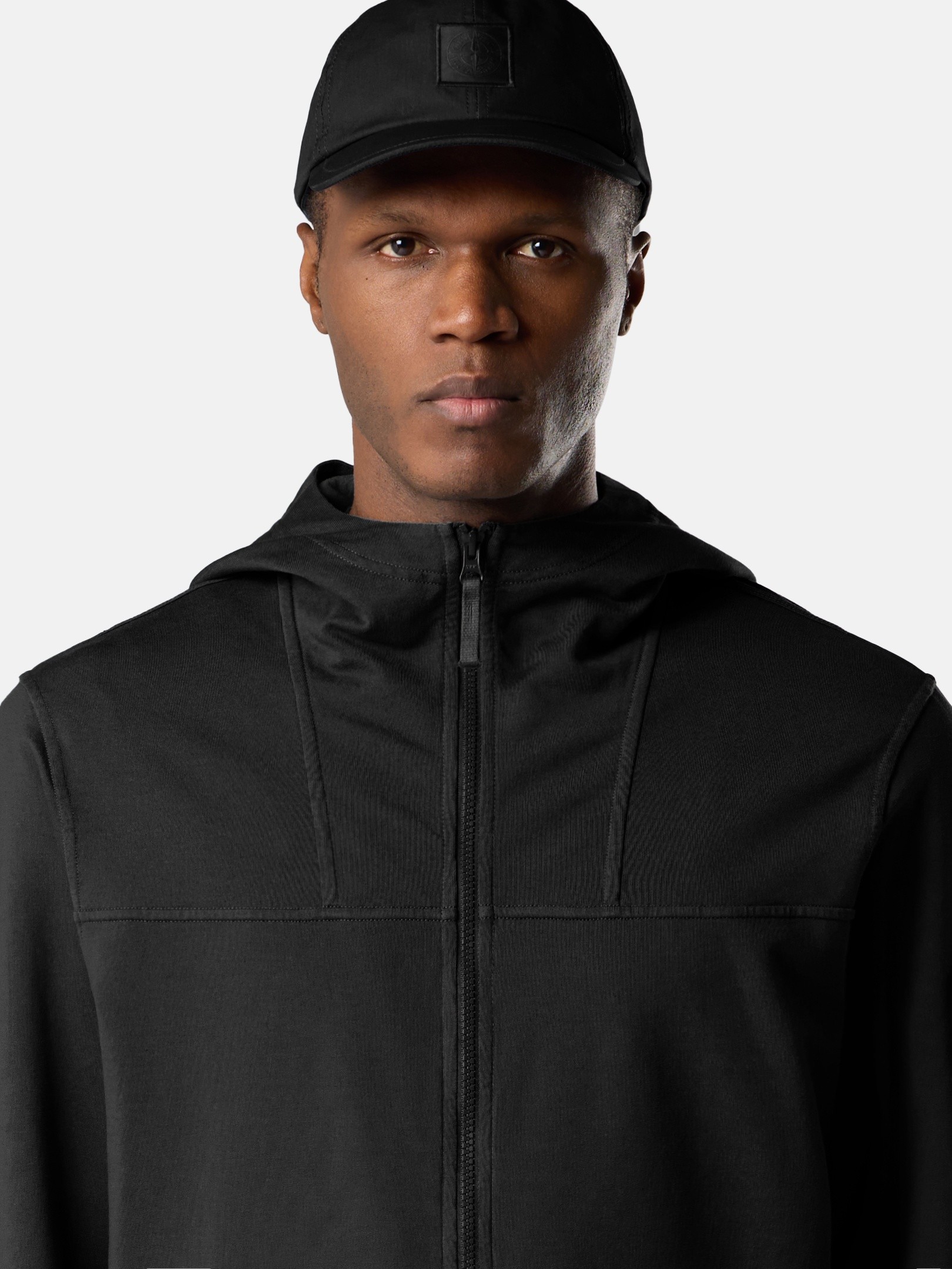 Detail — the single-colour hood and collar