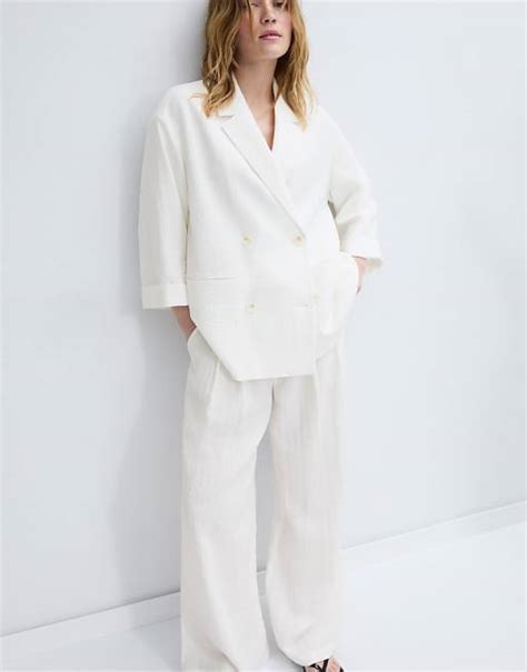 Stradivarius Flowing double-breasted blazer in ecru | ASOS
