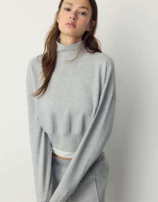 Stradivarius Interlock high neck sweatshirt in grey melange | ASOS