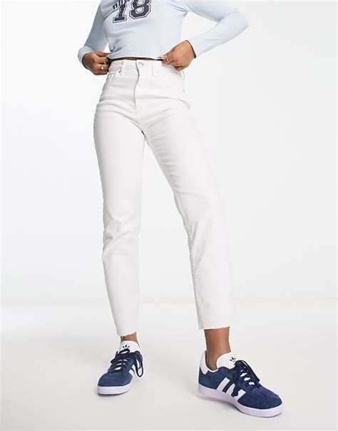 Stradivarius slim mom jean with stretch in white | ASOS